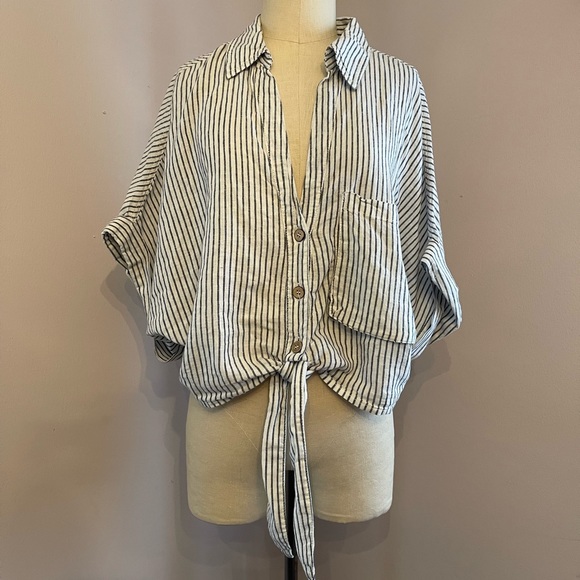 NWOT Zara Linen Stripped Knotted Top - Picture 4 of 11